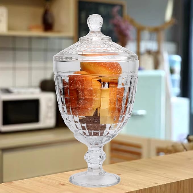 Candy Jars Set of 3,Apothecary Jar with Lid, Crystal Candy Jar, Decorative Footed Jars, Cookie jar, for Buffet,Wedding (27oz)