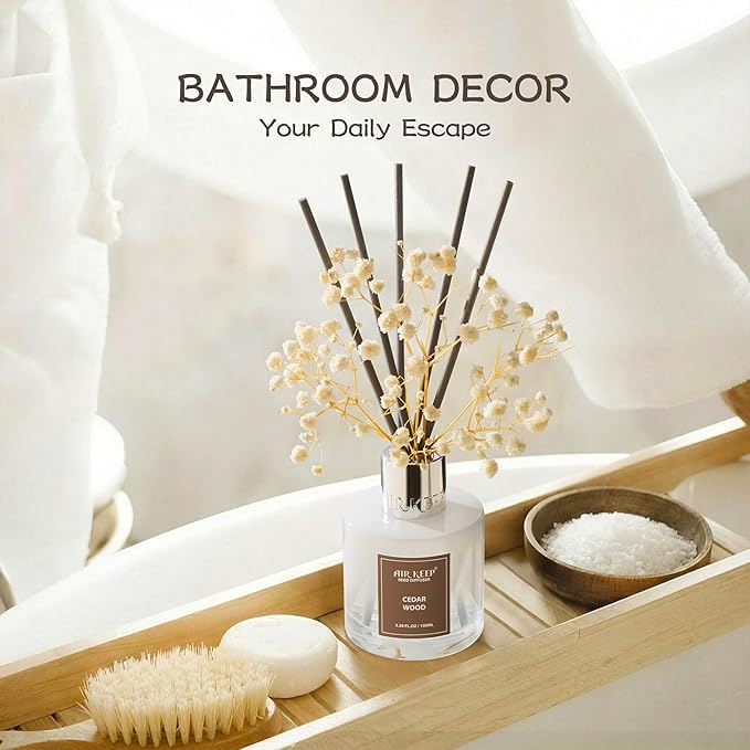 Airkeep Reed Diffuser Set,3.38 fl oz (100 ml) - Cedar Wood Oil Diffusers with 8 Reed Sticks, Home Fragrance Reed Diffuser for Bathroom Shelf Decor