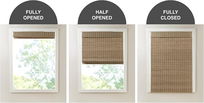 Madison Park Eastfield 100% Bamboo Cordless Roman Shades-Woven Wooden Privacy Panel, Light Filtering Easy Installation Window Blind Treatment, Bedroom, Living Room Decor, 27" W x 64" L, Natural Ash
