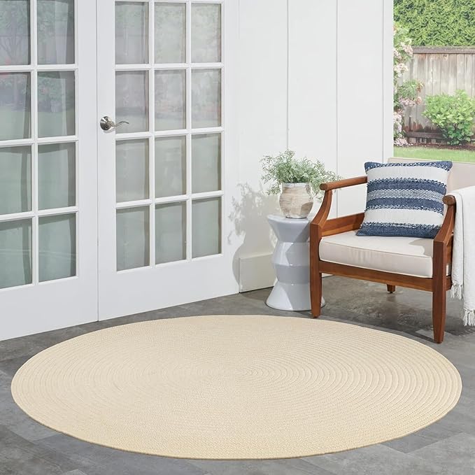 Superior Reversible Braided Indoor/Outdoor Area Rug, 6' round, Cream