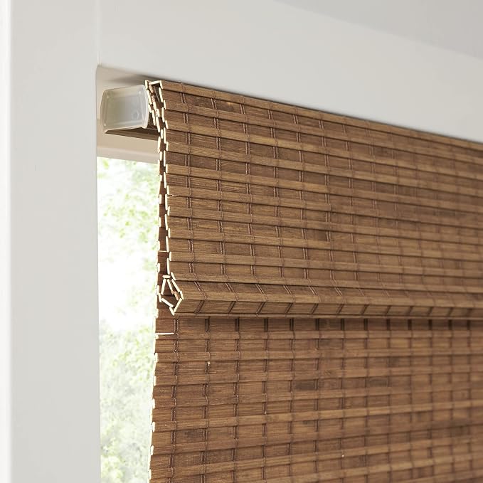 Madison Park Eastfield 100% Bamboo Cordless Roman Shades-Woven Wooden Privacy Panel, Light Filtering Easy Installation Window Blind Treatment, Bedroom, Living Room Decor, 29" W x 64" L, Teak