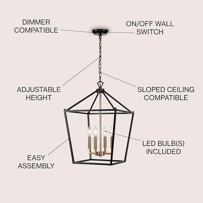 JONATHAN Y 16" Oil Rubbed Bronze/Brass Gold Lantern Pendant Light, 1-Light Pagoda Style Metal Cage Farmhouse Hanging Ceiling Fixture for Kitchen Island, LED Bulb Included (JYL7437D)
