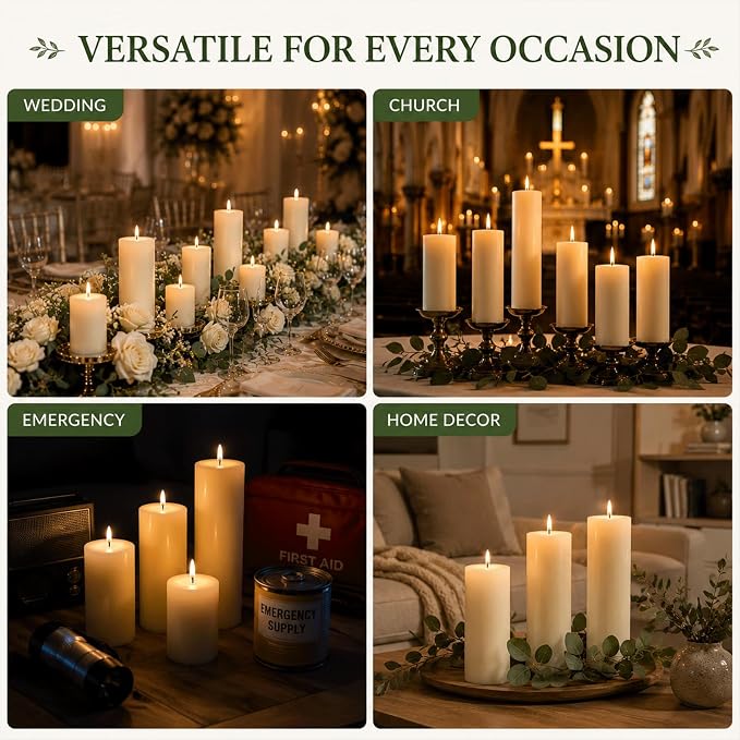 12 Pack Creamy White Soy Wax Pillar Candles 2x6 in, Unscented Decorative Candles, 600h Total Burn (50h Each), Clean Burning, Smokeless & Dripless for Wedding, Fireplace, Home Decor & Dinner Table