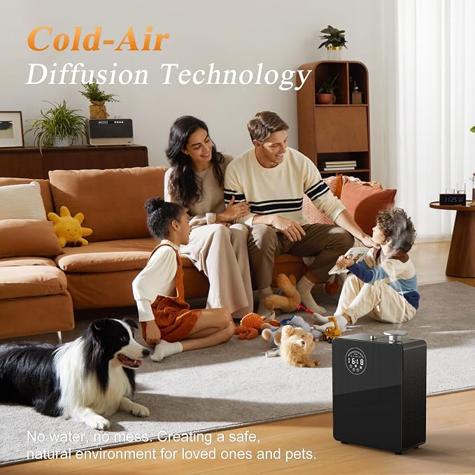 Smart Waterless HVAC Diffuser, 3000 sq. ft., Black | Touch & Bluetooth control, metal body, dual HVAC/portable design for home & commercial large spaces