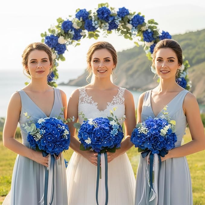 Auihiay 64PCS Royal Blue Hydrangea Artificial Flowers, Silk Hydrangea Heads with Stems, Fake Flowers for DIY Wedding Centerpiece, Home, Party, Baby Shower, Garden Decoration