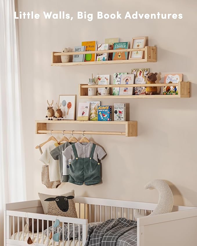 G&W Gruwald Nursery Book Shelves, Set of 3, Wall Bookshelf, Book Shelf for Kids Rooms, Wall Book Shelves for Bedroom Kids, Floating Shelf, Nursery Decor (Wood, 36 Inches)