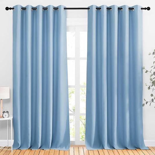 NICETOWN Room Darkening Blue Curtains 102 inches Long 2 Panels, Grommet Thermal Curtains Light & Sound Reducing Window Treatments for Living Room/Bedroom, W66 x L102