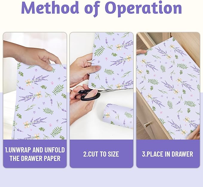 SCENTORINI Lavender Scented Drawer Liners for Dresser, 14.3 x 19.6 Inch 6 Sheets, Non-Adhesive Drawer Shelf Liners for Bedroom Dresser, Kitchen Cabinets, Home Shelf Closet