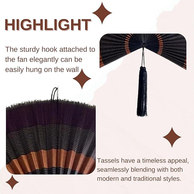 ChumDecor Fan Wall Decor, Large Bamboo Fans for Boho Hanging Headboard, Decorative Folding Fans for Over Bed, Asia Trending (Ebony 40inch)