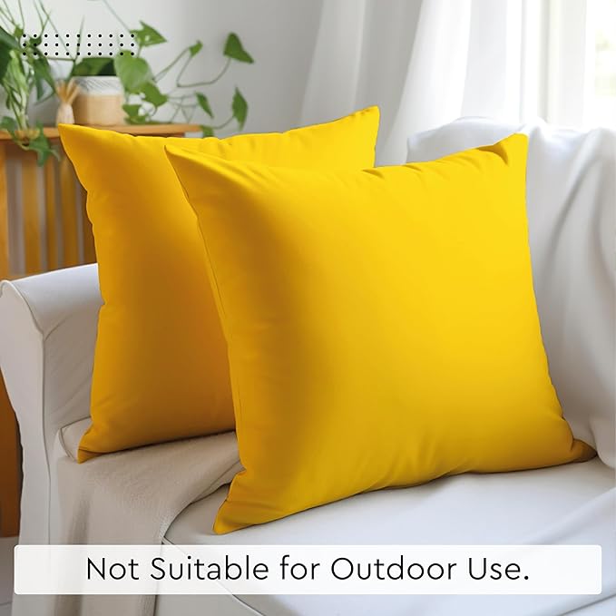Encasa XO Throw Pillow Covers 18x18 in Set of 2 Sunbeam Yellow | No Inserts | Cotton Pillow Covers for Living Room, Bed, Sofa, Couch | Decorative Cushion Covers with Improved Zipper