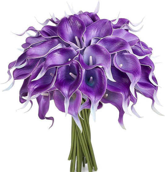 24 Pcs Purple Artificial Calla Lily Flowers Fake Purple Silk Flowers Real Touch for Wedding Bouquet Office Home Kitchen Decor