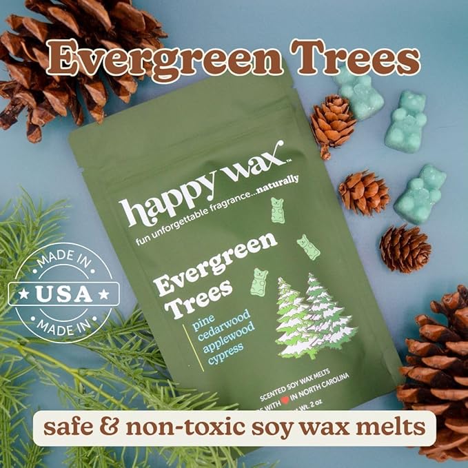 Happy Wax Christmas Mix Scented Natural, Non Toxic Soy Wax Melts; 6 Total Oz. of Holiday Scented Wax Melts, Collection Includes Winterberry, Evergreen Trees and Peppermint Bark