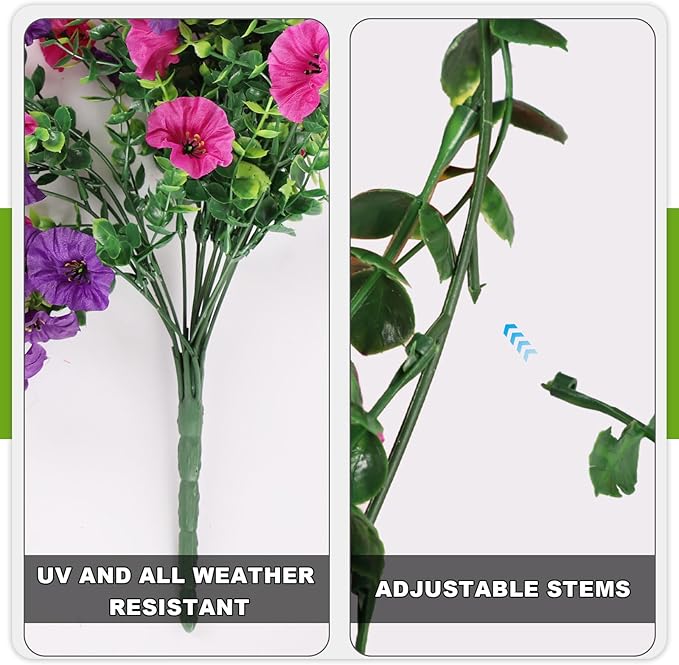 Fake Artificial Hanging Morning Glory Flowers for Outdoor Planters Porch Pation Decoration,2 Bundles UV Resistant Silk Faux Flowers with Realistic Eucalyptus Plants for Home Office Garden Decor