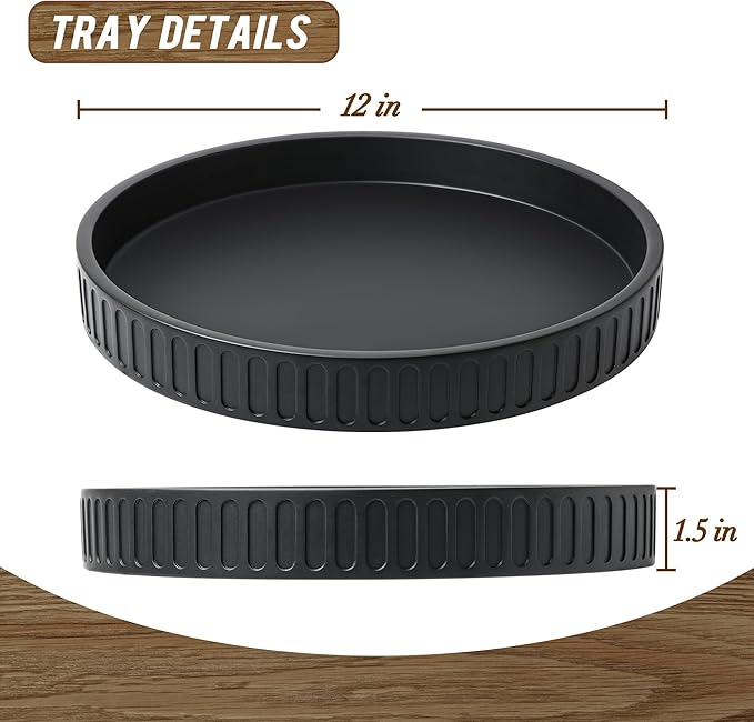 12in Decorative Tray for Coffee Table Tray Decor, Black 100% Solid Concrete Decorative Round Tray for Kitchen, Living Room, Home Decor