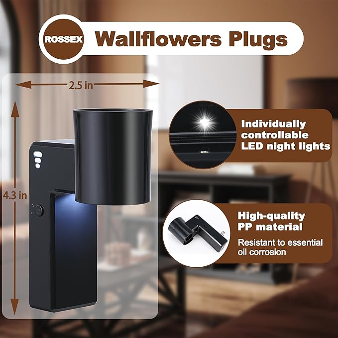 ROSSEX 1 Pcs Wall Fragrance Plug in with Night Light Compatible with Bath and Body Works Wallflowers, with 3-Speed Adjustable Fragrance Essential Oil Diffuser for Home,Black
