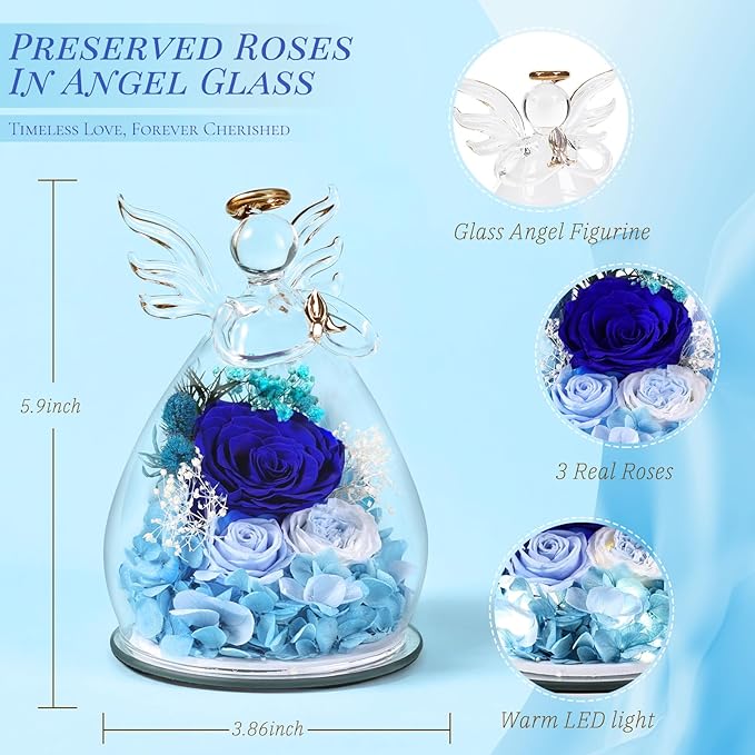Bessol Gifts for Mom Birthday Flowers for Women Mothers Day Flowers for Delivery Preserved Roses Forever Flower in Glass Angel Figurines Fresh Eternal Rose for Grandma Wife Sister Daughter Friends