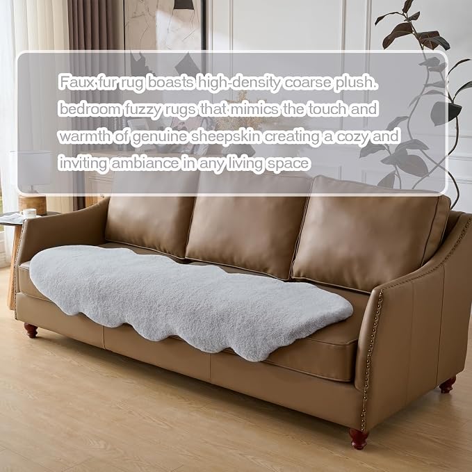 1700GSM Fuzzy Faux Sheepskin Fur Area Rug,Extra Soft Throw Rugs Mat Fluffy Shaggy Fur Rug for Bedroom Living Bedside Rug Room Decor-Light Grey,2x3ft