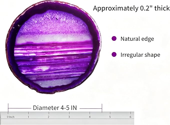 4pcs Agate Coaster for Drinks Purple Irregular Crystal Coasters Dyed with Rubber Bumpers for Coffee Wine or Bar Glasses 4-5"