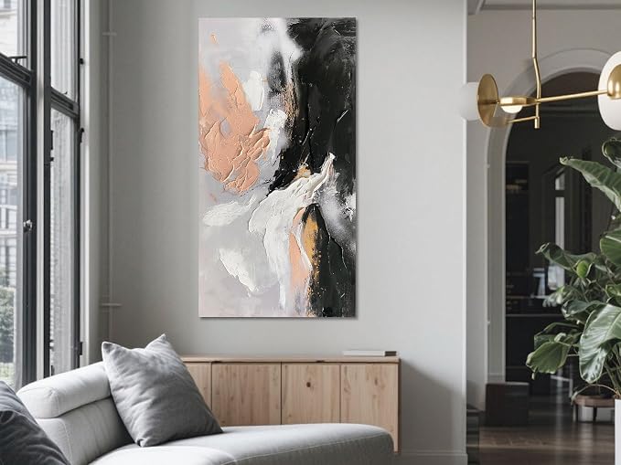 Ardemy Textured Abstract Canvas Wall Art - Black White Gold Beige Brush Strokes Painting Large 48"x24", Modern Splatter Artwork for Living Room Bedroom Home Office Luxury Wall Decor