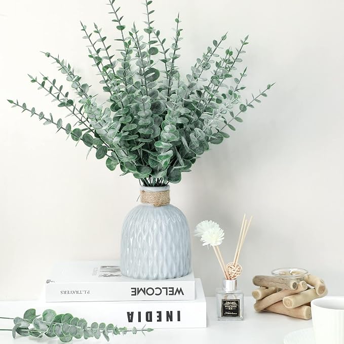 Canlierr 200 Pcs Eucalyptus Stems Faux Greenery Artificial Eucalyptus Leaves Decor Greenery Stems Branch for Wedding Centerpiece Flower Bouquet Farmhouse Home (Dark Green)