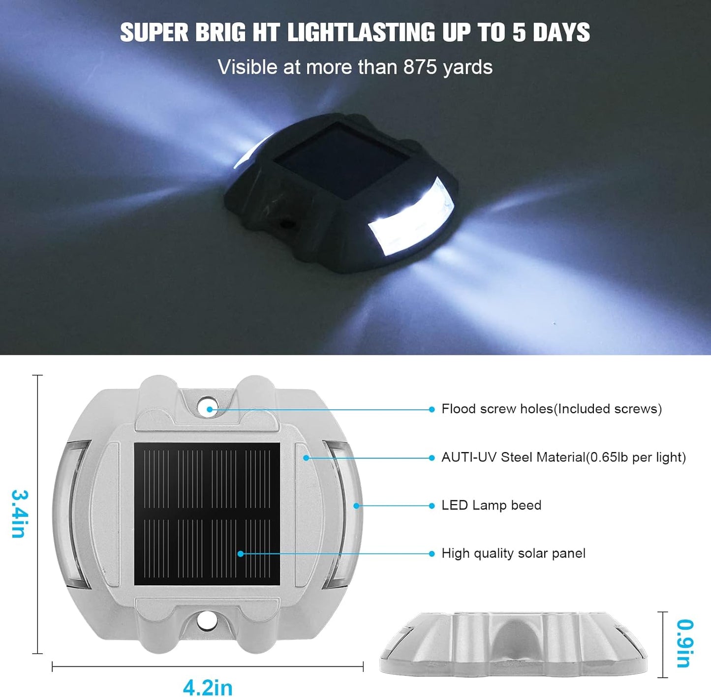 VOLISUN Solar Deck & Driveway Lights, 8-Pack Led IP67 Waterproof Outdoor Warning Step Lights for Garden Pathway Yard (White)