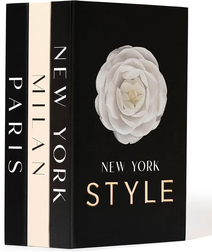 Decorative Books for Home Decor, Small Fake Books for Decoration with Blank Pages – Fashion Designer Coffee Table Book Decor Set of 3, Modern Book Stack Shelf Decor – Hardcover, Black/Cream