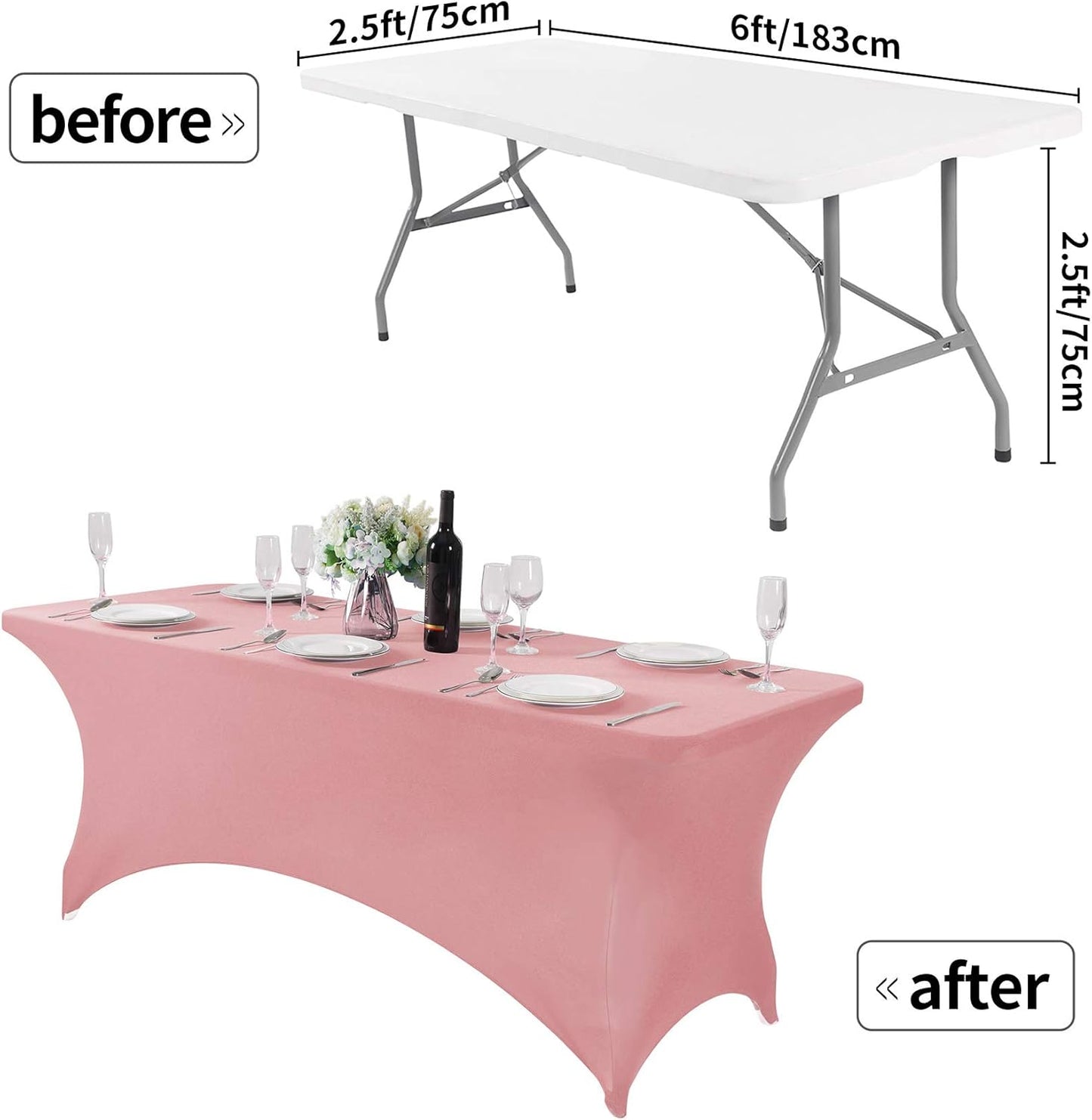 Spandex Table Cover for 6Ft or 4fT or 8ft Table Universal Fitted Stretch Tablecloth for Party, Banquet, Wedding and Events-Dusty Pink