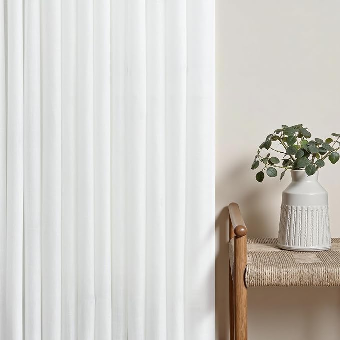 DANCURTON White Linen Semi Sheer Curtains 78 Inch Length for Living Room Boho Light Filtering Window Drapes Cotton Textured Pinch Pleated Drapes for Dining Room Bedroom 2 Panels 40 x 78 Long Back Tab