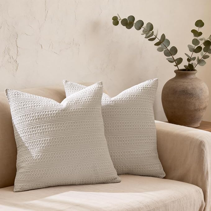 26x26 Pillow Covers Set of 2 Khaki Euro Shams Boho Decorative Throw Pillow Covers Cotton Large Square Pillowcase for Couch Bed