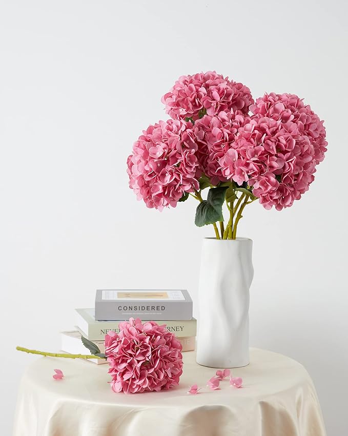 PARTY JOY 5PCS 15.4In Artificial Hydrangea Silk Flowers Bouquet Faux Hydrangea Stems for Wedding Centerpieces Home Decor
