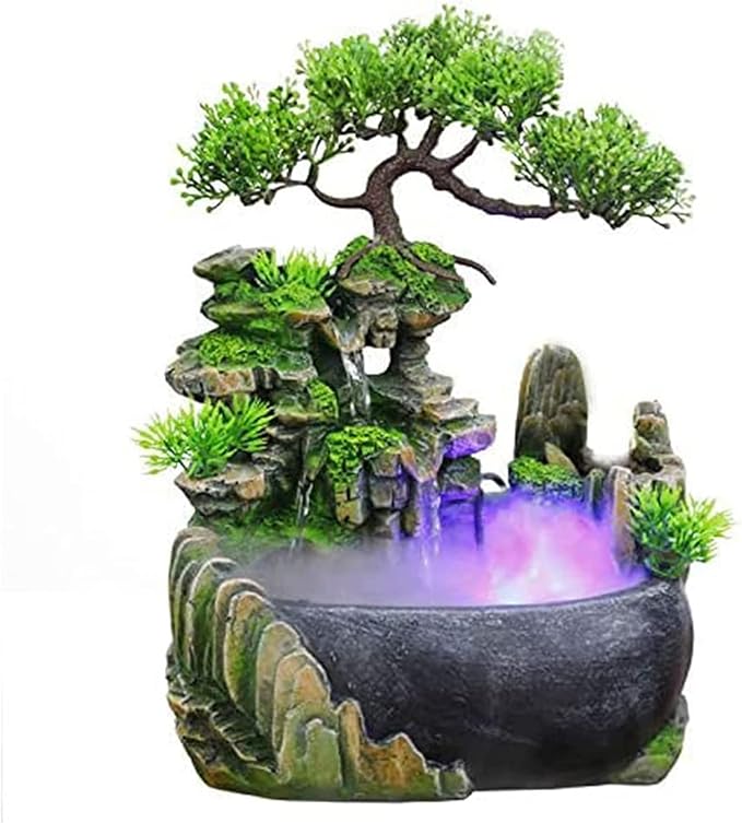 Rockery Stream Tabletop Fountain, Zen Meditation Indoor Waterfall Feature with Automatic Pump and Switch, Desktop Fountain for Home Office Bedroom Decoration (A)