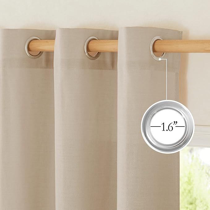 NICETOWN Thick Taupe Linen Curtains 90 inch Length 2 Panels Set, Grommet Semi Sheer Window Treatments Privacy Added with Light Filtering Drapes for Bedroom/Living Room, W55 x L90, 2 Panels