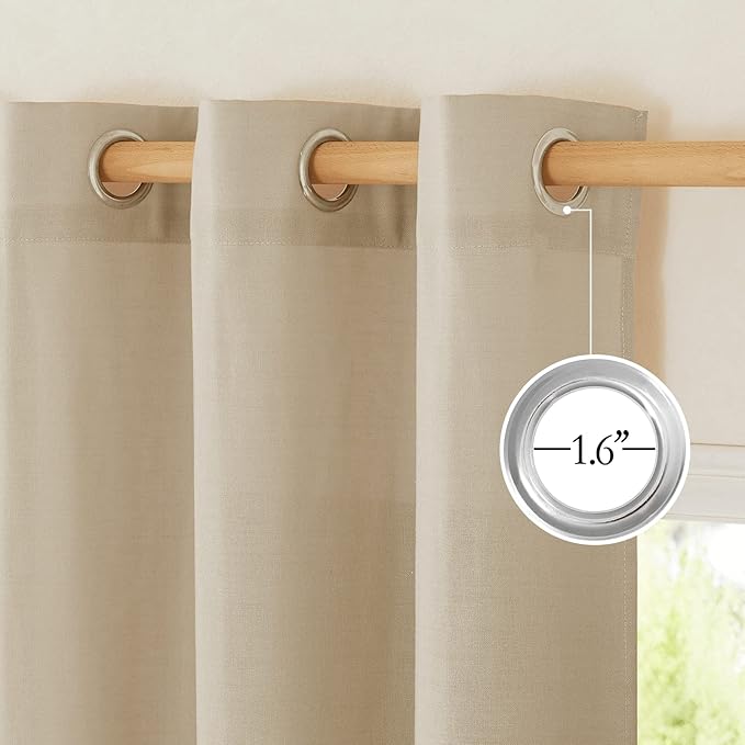 NICETOWN Linen Curtains 96 inches Long for Living Room, Grommet Semi Sheer Drapes Linen Weave Window Treatments Privacy Added with Light Filtering for Bedroom, Angora, W34 x L96, 2 Panels
