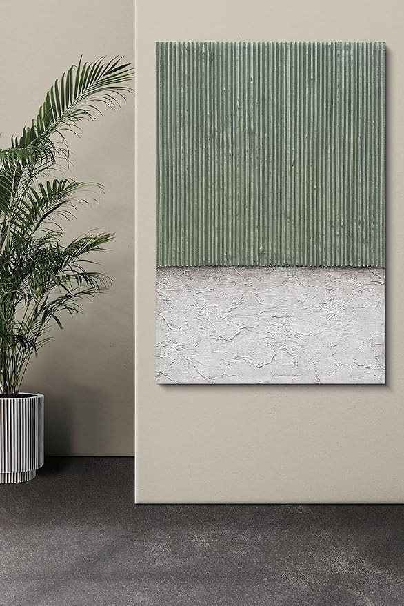 NANKAI Art Hand-Painted White and Green Textured Oil Painting - Modern Minimalist Abstract Art. Decorative wall Hanging for Home or Office Corridor 24x36 inches