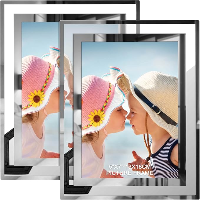 IZIDDO 5x7 Picture Frames Set of 2, Silver Glass Photo Frame for Tabletop Display, Gifts Picture Frame, Horizontally or Vertically