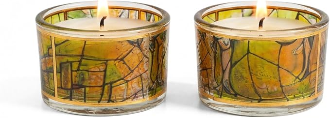 SURI Chagall Style Shabbat Candle Holders Set of 2 – Glass Shabbos Sabbath Tea Light Holders, Jewish Home Décor