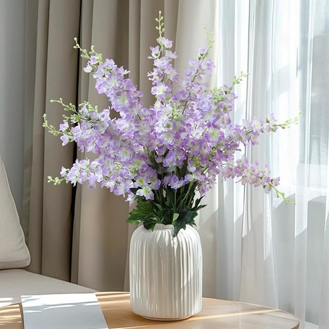 8 pcs Clove Purple Delphinium Artificial Flowers, 34.25''Artificial Snapdragon Flowers Tall Fake Flowers Silk Flowers Faux Delphinium Bulk for Tall Vase Home Wedding Garden Table Decor