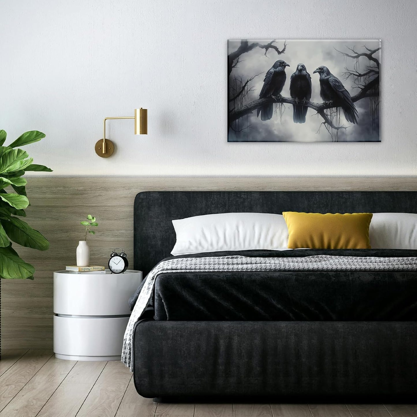 OAAPITI Halloween Wall Art Black Raven Art Poster Night Forest Landscape Pictures Print Scary Weird Black Crow Living Room Home Bedroom Decor(Artwork-5,16"x24")