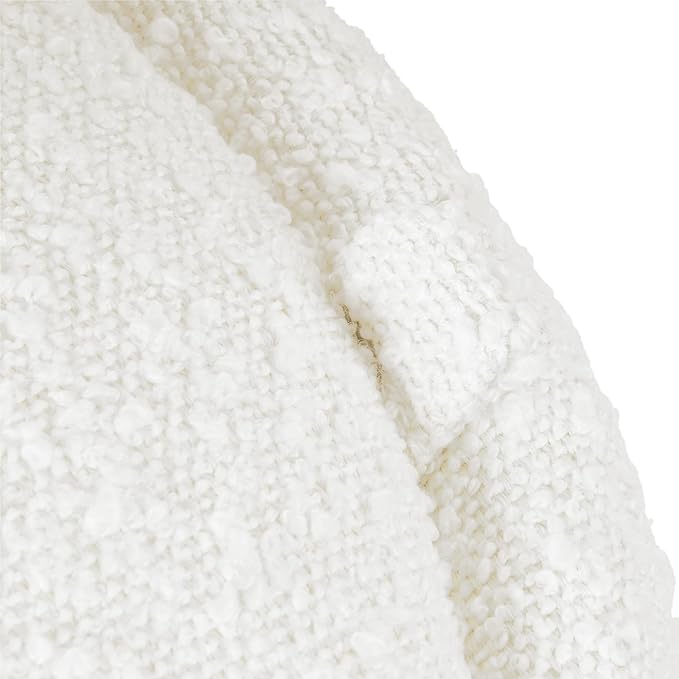HomePop Storage Round Ottoman with Removable Lid |Homepop Home Décor|Upholstered Round Foot Rest Ottoman - Cream Boucle