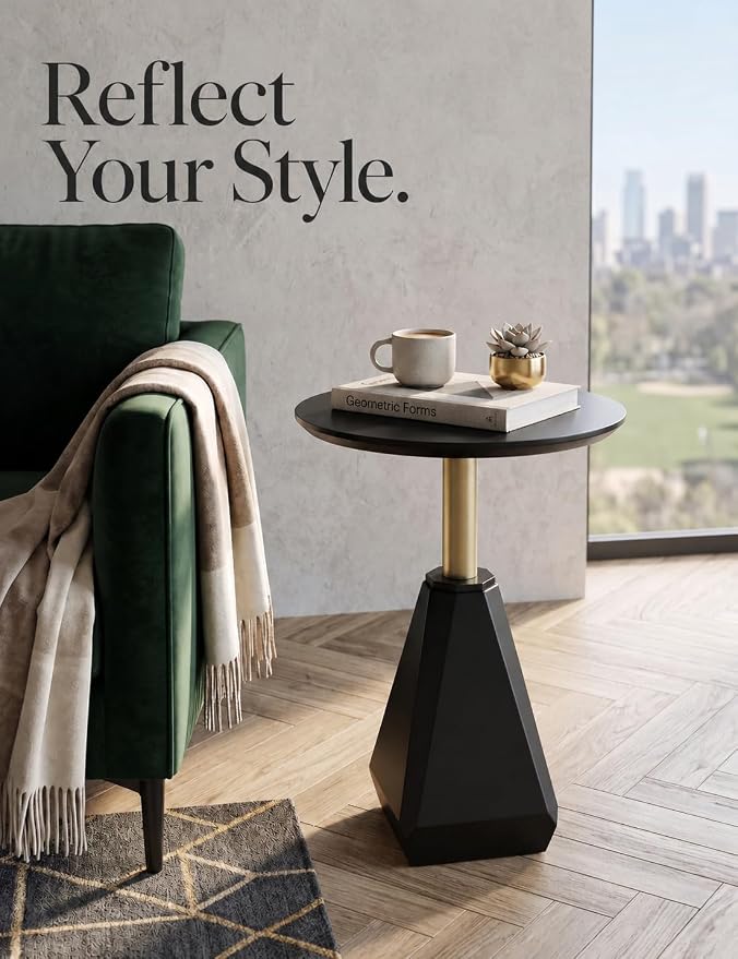 Round Wood Side Table, Coffee Nightstand Cocktail Drink Modern Accent Circle End Table, Wood Pedestal Base for Living Room, Bedroom, Small Spaces, Offices, Black