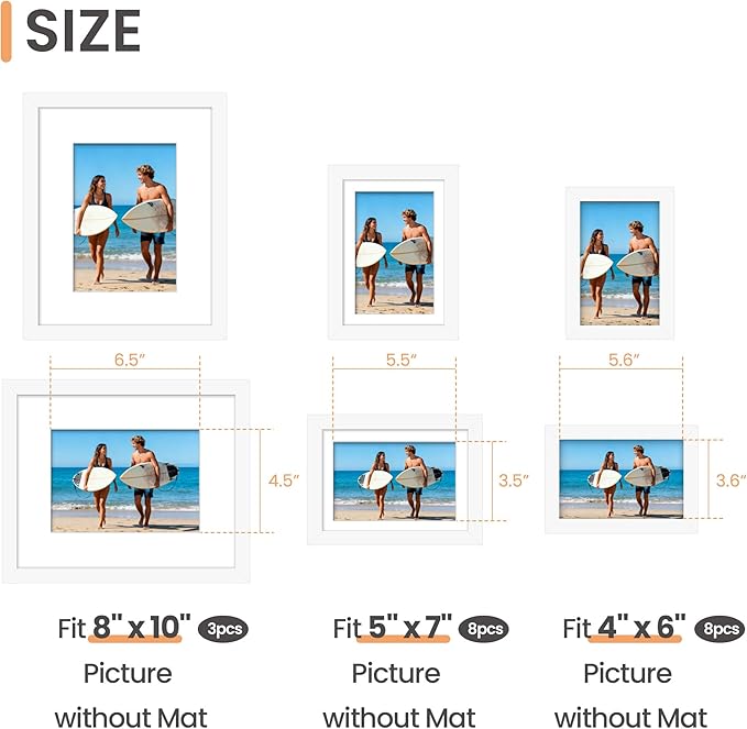 upsimples 19 Pack Picture Frames Collage Wall Decor for Mounting or Tabletop Display, Photo Gallery Frame Set for Family, Multi Sizes Including 8x10, 5x7, 4x6, White