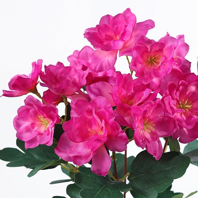 16 Bundles Artificial Flowers for Front Door, Fake Silk Azalea Bouquet Silk Flowers for Outside UV Resistant Realistic Faux Plants for Planter Farmhouse Patio Garden Walkways Home Decor (Rose Red)