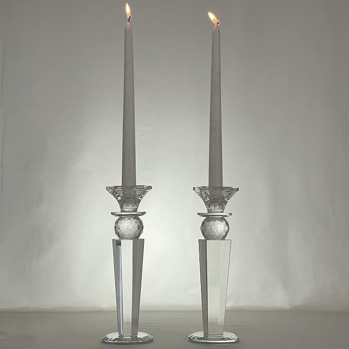 Allgala Set of 2 Crystal Glass Made Reverse Tapered Pillar and Hand Crafted Ball Candlesticks-8.5"-HD89151