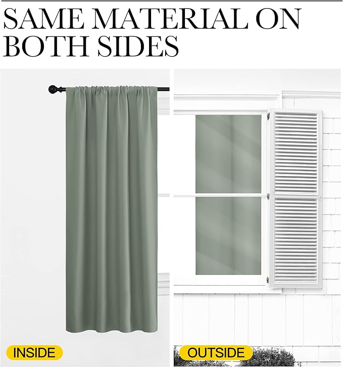 NICETOWN Window Curtains Blackout Drapes - Thermal Insulated Solid Rod Pocket Blackout Curtains/Draperies for Living Room (Sage Green, One Pair, 52 by 72-Inch)