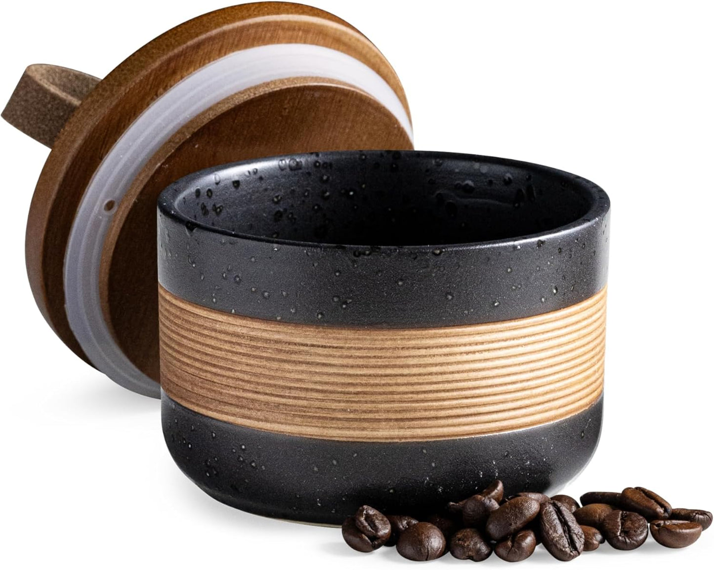 Small Ceramic Jar with Lid, Coffee Container Kitchen Food Storage Jars for Spice Sugar Tea Bag Matcha Container Airtight, Stacairtightkable Decorative Jars for Countertop, Black & 5oz