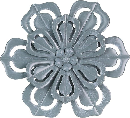 hogardeck Metal Flower Farmhouse Wall Decor, 16" Large Floral Metal Blue Wall Art for Indoor Outdoor, Boho Wall Decor for Bathroom, Living Room, Kitchen, Bedroom, Porch, Garden, Yard