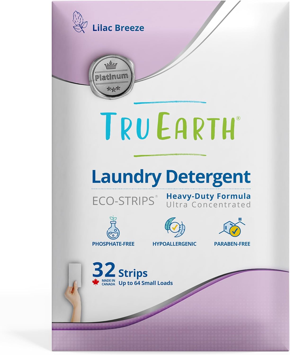 Tru Earth Platinum - Heavy Duty Laundry Detergent Sheets - Up to 64 Loads (32 Count), Lilac Breeze Scent - Ultra-Concentrated Formula - Eco-Friendly Laundry Sheets