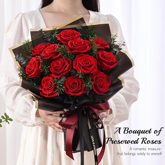 Flowers for Delivery Prime 12 Roses, Mothers Day Flowers for Mom, Mothers Day Gifts, Forever Roses Preserved Flowers Red Roses Bouquet Birthday Gifts for Women Gf Gifts Wedding Anniversary