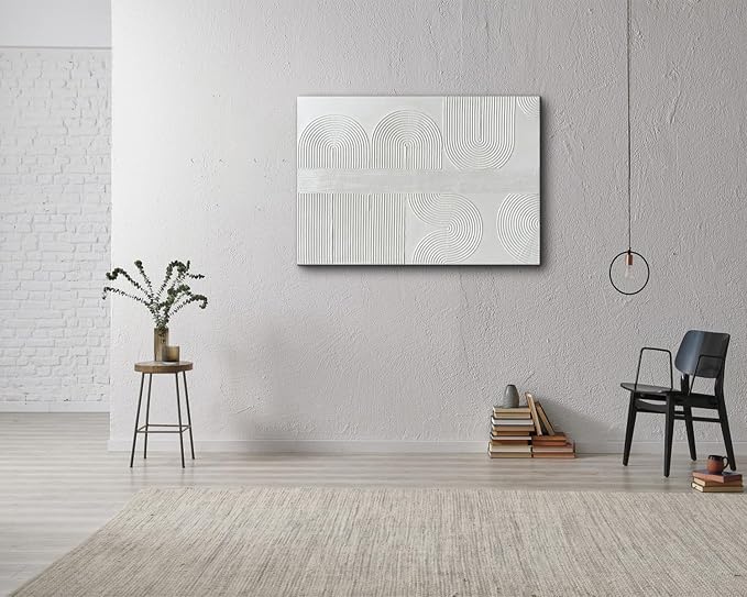 Creespi White Textured Wall Art - Hand Painted Abstract Oil Painting On Canvas 28x40 inch,Large Modern Minimalist 3D Art Painting for Wall Decor