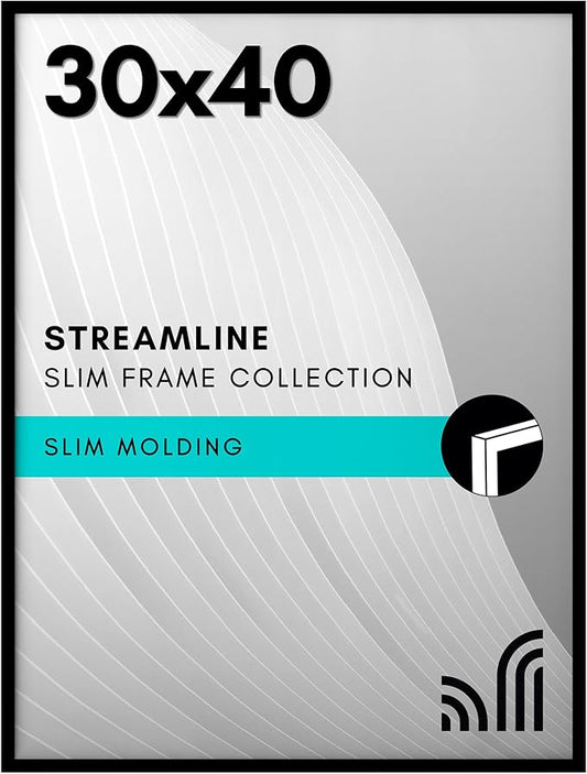 Americanflat 30x40 Picture Frame with Polished Plexiglass - Streamline Collection - Thin Border for Wall Display - Hanging Hardware Included - Black